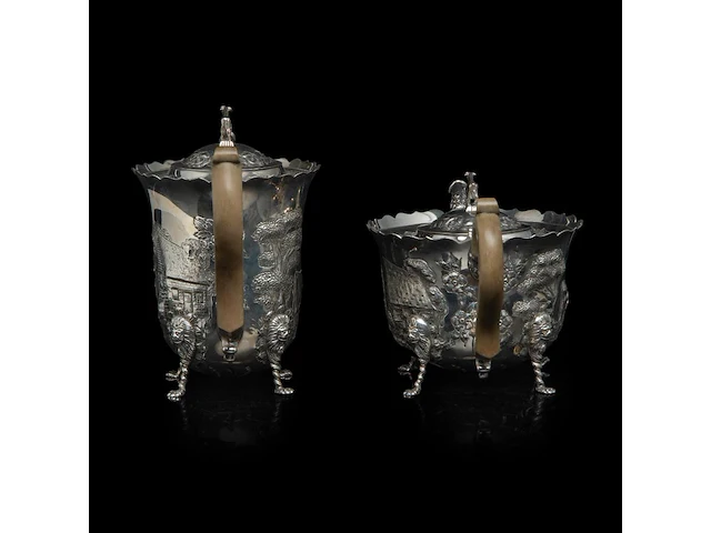 A four-part irish silver coffee and tea set on a matching tray, irish hallmark, year letter d (1971), 925/000, maker's mark rii, h 7 - 18 cm, total weight: 4210 g - afbeelding 17 van  20