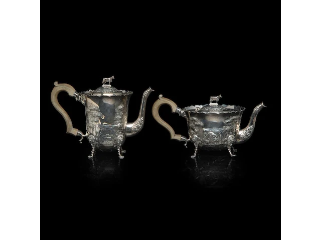 A four-part irish silver coffee and tea set on a matching tray, irish hallmark, year letter d (1971), 925/000, maker's mark rii, h 7 - 18 cm, total weight: 4210 g - afbeelding 18 van  20