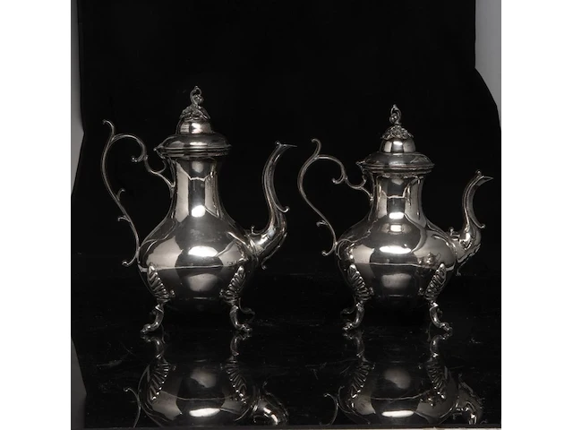 A four-part silver coffee and tea set, dutch duty mark 835/000, h 16,5 - 31 cm, weight: ca 3617 g - afbeelding 9 van  14