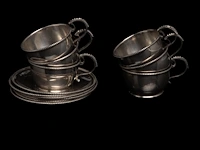 A french chocolate pot, a hungarian plate and six silver cups and saucers, h 4,5 - 23,5 cm, total weight: 1796 g - afbeelding 4 van  12