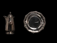 A french chocolate pot, a hungarian plate and six silver cups and saucers, h 4,5 - 23,5 cm, total weight: 1796 g - afbeelding 5 van  12