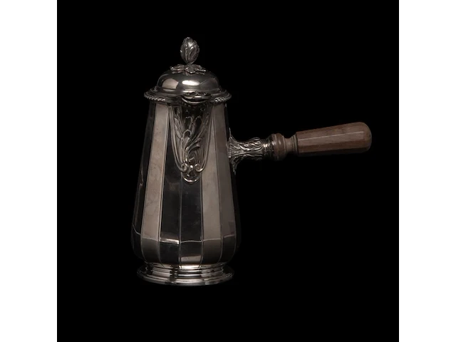 A french chocolate pot, a hungarian plate and six silver cups and saucers, h 4,5 - 23,5 cm, total weight: 1796 g - afbeelding 6 van  12