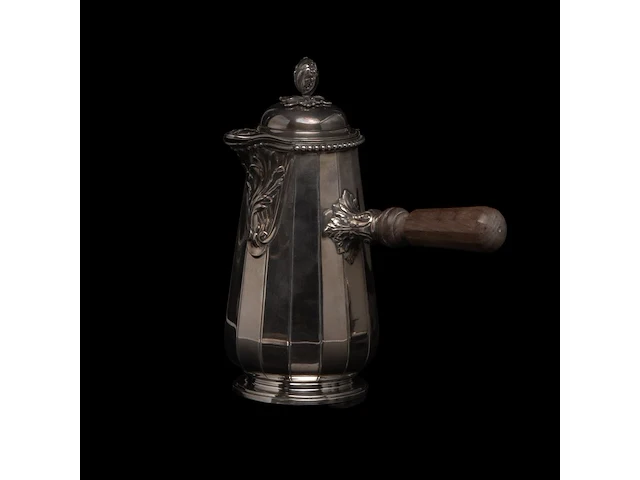 A french chocolate pot, a hungarian plate and six silver cups and saucers, h 4,5 - 23,5 cm, total weight: 1796 g - afbeelding 7 van  12
