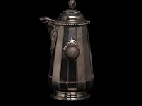 A french chocolate pot, a hungarian plate and six silver cups and saucers, h 4,5 - 23,5 cm, total weight: 1796 g - afbeelding 8 van  12