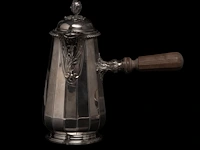A french chocolate pot, a hungarian plate and six silver cups and saucers, h 4,5 - 23,5 cm, total weight: 1796 g - afbeelding 11 van  12