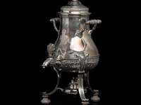 A french silver water kettle on turned wooden feet, french hallmark (1838-1961), 925/000, makers' mark risler & carré, paris, h 35 cm, 1395 g, the burner is added and marked christofle - afbeelding 12 van  22