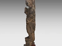 A gandhara-style grey schist figure of buddha shakyamuni, total h 66,5 cm - afbeelding 3 van  7
