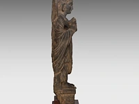 A gandhara-style grey schist figure of buddha shakyamuni, total h 66,5 cm - afbeelding 5 van  7