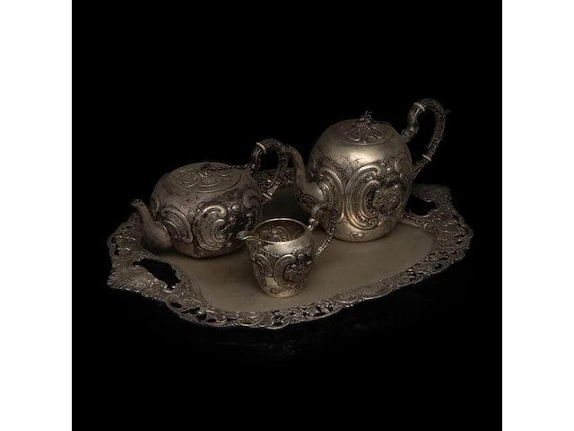 A german four-part coffee and tea set, german hallmarks, 800/000, h 10-15,5 cm, total weight: 2395 g - afbeelding 1 van  12