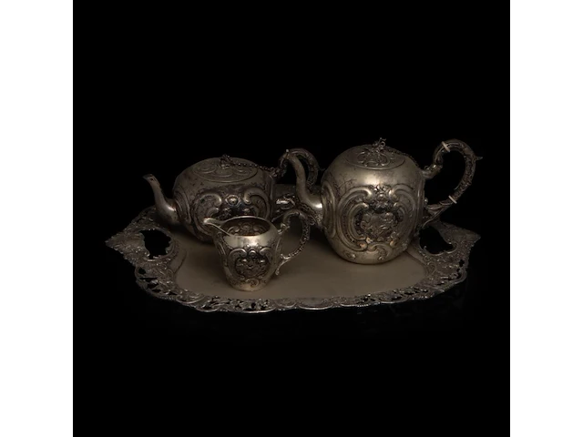 A german four-part coffee and tea set, german hallmarks, 800/000, h 10-15,5 cm, total weight: 2395 g - afbeelding 5 van  12