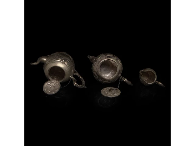A german four-part coffee and tea set, german hallmarks, 800/000, h 10-15,5 cm, total weight: 2395 g - afbeelding 11 van  12