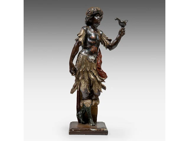 A gilt and polychrome wooden sculpture of a blackamoor figure, 17thc 88 cm. (34.64 in.) - afbeelding 1 van  7