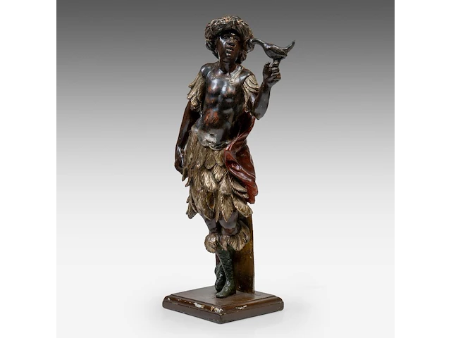 A gilt and polychrome wooden sculpture of a blackamoor figure, 17thc 88 cm. (34.64 in.) - afbeelding 2 van  7