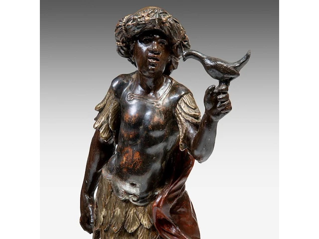 A gilt and polychrome wooden sculpture of a blackamoor figure, 17thc 88 cm. (34.64 in.) - afbeelding 7 van  7