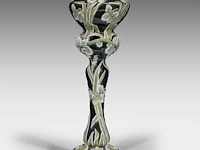 A green glazed ceramic jardinière on stand, decorated with lilies, total h: 126 cm