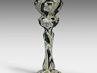 A green glazed ceramic jardinière on stand, decorated with lilies, total h: 126 cm - afbeelding 4 van  11