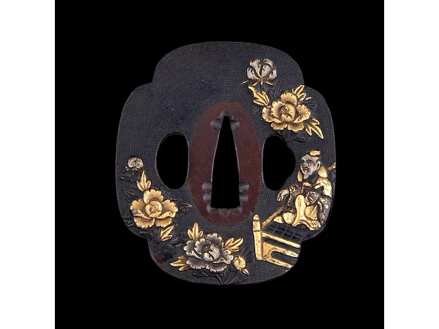 A group of three japanese tsuba sword guards, iron and gilt bronze, late edo/meiji, 7,9 x 8 cm / 6,1 x 6,8 cm / 6,5 x 7,3 cm - afbeelding 7 van  8