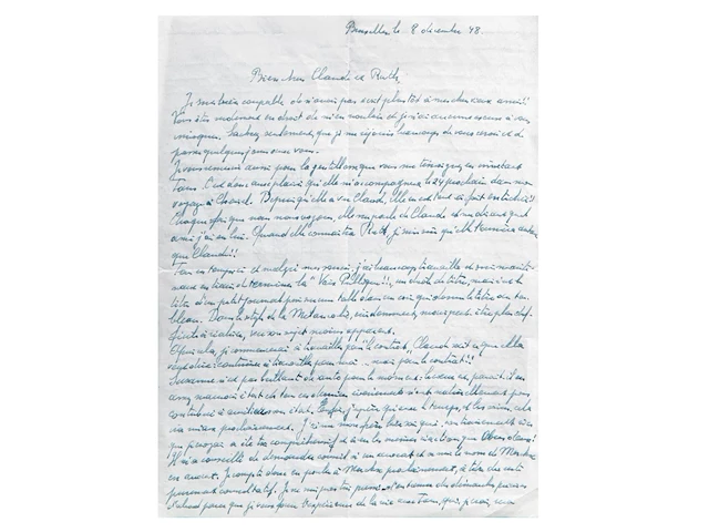 A handwritten letter by paul delvaux (1897-1994) to his friends claude and ruth spaak, 1948 - afbeelding 2 van  4