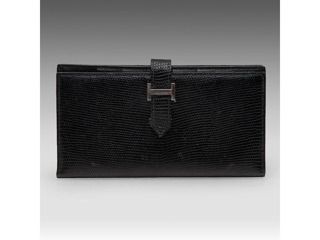 A hermès black lizard bearn wallet 9.5 x 17.5 cm. (3.74 x 6.88 in.) - afbeelding 1 van  9