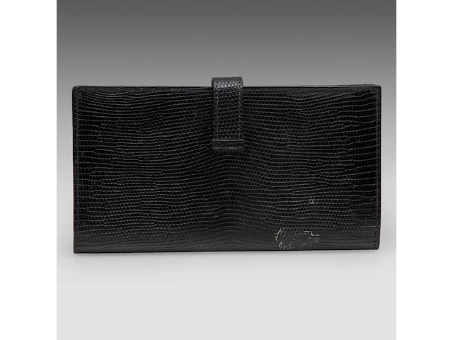 A hermès black lizard bearn wallet 9.5 x 17.5 cm. (3.74 x 6.88 in.) - afbeelding 2 van  9