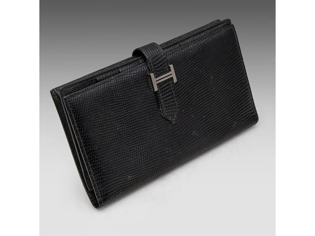 A hermès black lizard bearn wallet 9.5 x 17.5 cm. (3.74 x 6.88 in.) - afbeelding 3 van  9