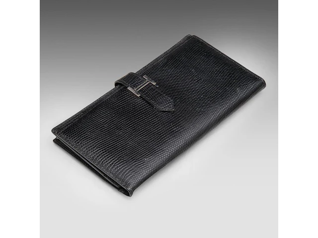 A hermès black lizard bearn wallet 9.5 x 17.5 cm. (3.74 x 6.88 in.) - afbeelding 9 van  9