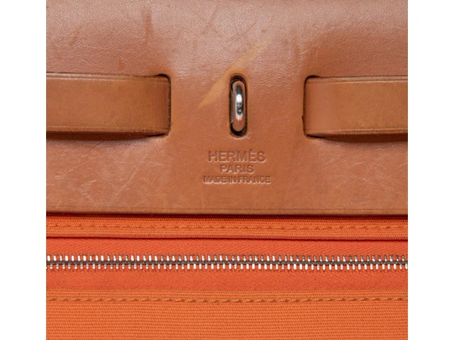 A hermès 'herbag' 31 in leather and orange toile, includes pouch, h 25 - w 31 - d 10 cm - afbeelding 5 van  18