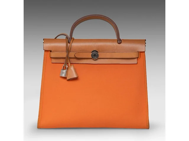 A hermès 'herbag' 31 in leather and orange toile, includes pouch, h 25 - w 31 - d 10 cm - afbeelding 1 van  18