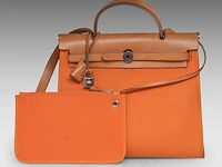 A hermès 'herbag' 31 in leather and orange toile, includes pouch, h 25 - w 31 - d 10 cm - afbeelding 12 van  18