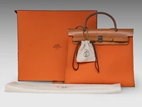 A hermès 'herbag' 31 in leather and orange toile, includes pouch, h 25 - w 31 - d 10 cm - afbeelding 14 van  18