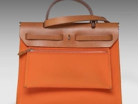 A hermès 'herbag' 31 in leather and orange toile, includes pouch, h 25 - w 31 - d 10 cm - afbeelding 17 van  18