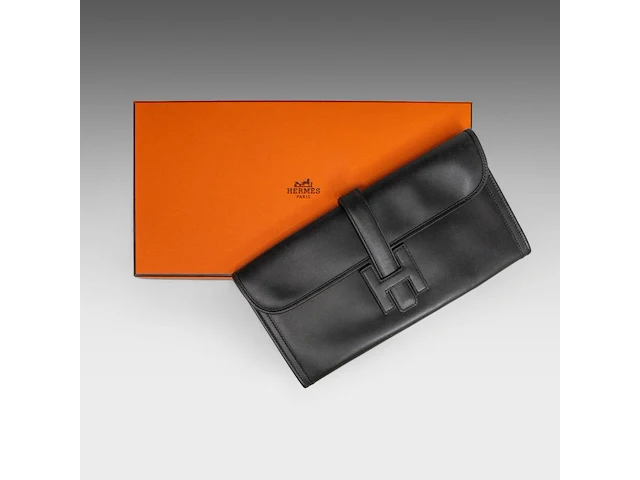 A hermès jige black box calf clutch 15 x 29 cm. (5.91 x 11.41 in.) - afbeelding 2 van  11
