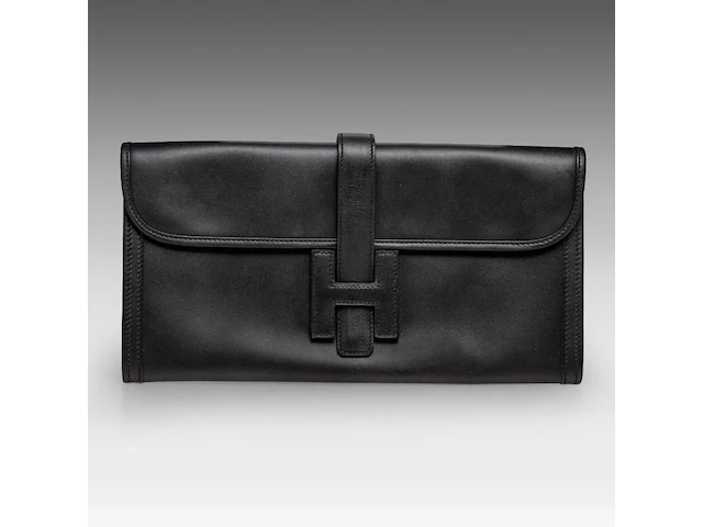 A hermès jige black box calf clutch 15 x 29 cm. (5.91 x 11.41 in.) - afbeelding 1 van  11