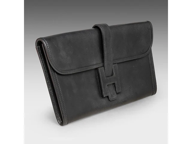 A hermès jige black box calf clutch 15 x 29 cm. (5.91 x 11.41 in.) - afbeelding 5 van  11