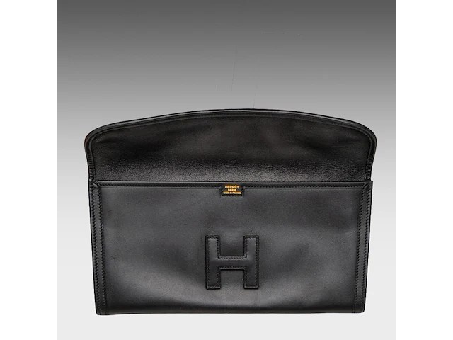 A hermès jige black box calf clutch 15 x 29 cm. (5.91 x 11.41 in.) - afbeelding 9 van  11