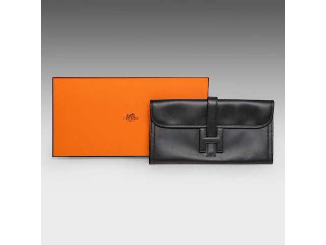 A hermès jige black box calf clutch 15 x 29 cm. (5.91 x 11.41 in.) - afbeelding 10 van  11