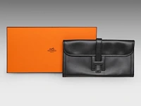 A hermès jige black box calf clutch 15 x 29 cm. (5.91 x 11.41 in.) - afbeelding 10 van  11