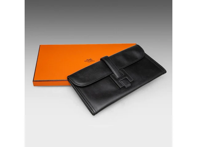 A hermès jige black box calf clutch 15 x 29 cm. (5.91 x 11.41 in.) - afbeelding 11 van  11