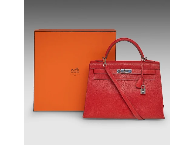 A hermès kelly 32 chèvre de coromandel sellier handbag with palladium ck hardware 23 x 32 x 12 cm. (9.06 x 12.59 x 4.71 in.) - afbeelding 2 van  21