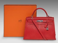 A hermès kelly 32 chèvre de coromandel sellier handbag with palladium ck hardware 23 x 32 x 12 cm. (9.06 x 12.59 x 4.71 in.) - afbeelding 2 van  21