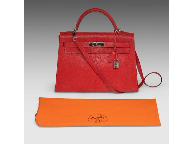 A hermès kelly 32 chèvre de coromandel sellier handbag with palladium ck hardware 23 x 32 x 12 cm. (9.06 x 12.59 x 4.71 in.) - afbeelding 3 van  21