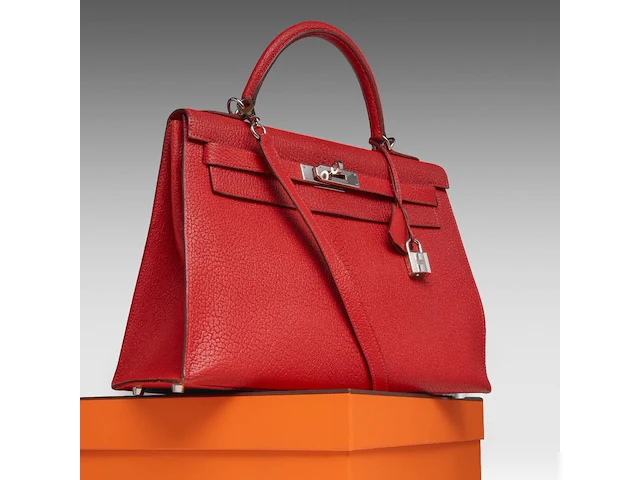 A hermès kelly 32 chèvre de coromandel sellier handbag with palladium ck hardware 23 x 32 x 12 cm. (9.06 x 12.59 x 4.71 in.) - afbeelding 13 van  21