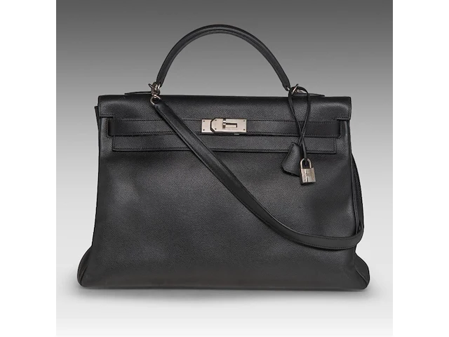 A hermès kelly 40 retourné in black veau epsom handbag with ck hardware 27 x 40 x 13 cm. (10.63 x 15 3/4 x 5.12 in.) - afbeelding 1 van  36