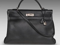 A hermès kelly 40 retourné in black veau epsom handbag with ck hardware 27 x 40 x 13 cm. (10.63 x 15 3/4 x 5.12 in.)