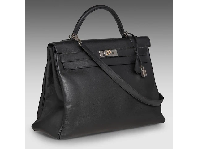 A hermès kelly 40 retourné in black veau epsom handbag with ck hardware 27 x 40 x 13 cm. (10.63 x 15 3/4 x 5.12 in.) - afbeelding 12 van  36