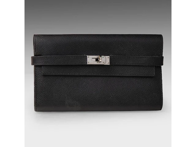 A hermès kelly wallet to go in black calfskin 11 x 20 cm. (4.33 x 7.87 in.) - afbeelding 1 van  9