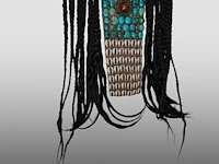 A himalayan ladakhi perak headpiece with metalwork, coral beads, turquoise and agate cabochons, shells, and braids, 20thc, l 77,5 cm - afbeelding 3 van  4