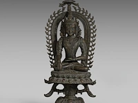 A himalayan pala style bronze figure of the crowned buddha shakyamuni, total h 44,5 cm