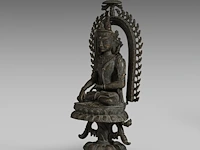 A himalayan pala style bronze figure of the crowned buddha shakyamuni, total h 44,5 cm - afbeelding 2 van  7