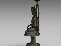 A himalayan pala style bronze figure of the crowned buddha shakyamuni, total h 44,5 cm - afbeelding 3 van  7